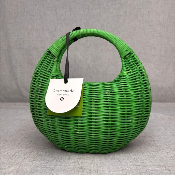 Kate Spade New York x Target Green Wicker Crescent Bag NEW! Purse Tote - Picture 1 of 7